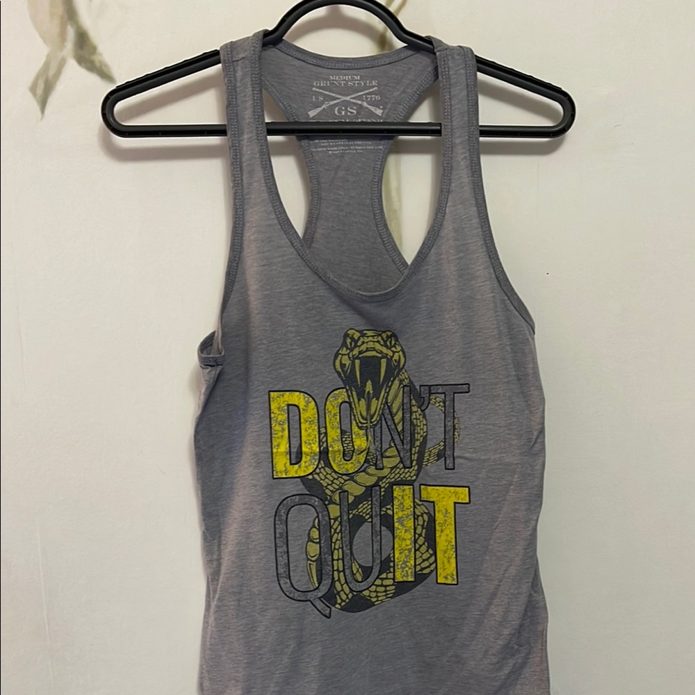 Grunt Style Gray Tank with Snake and Motivational Text Don’t Quit